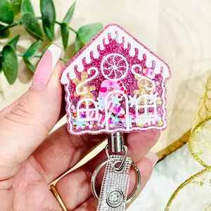 Gingerbread House Shaker Badge Reel - Retractable ID Badge Holder for Office or School
