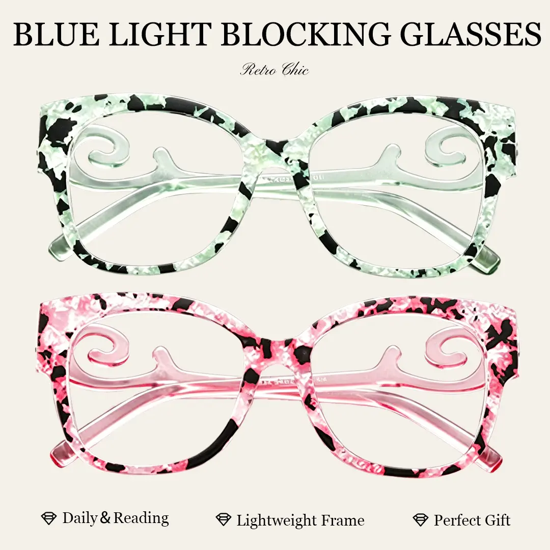 2Pack Women's Fashion Oversized Square Non-Prescription Blue Light Blocking Glasses - Retro Tortoiseshell-Mottled PC Frame, Daily Screen Guard, Fashionable and Protective Lightweight Eyewear for Gaming, Office Use