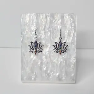 #562 Lotus with Rainbow Rhinestones Earrings, Casual, Spiritual, Chakra