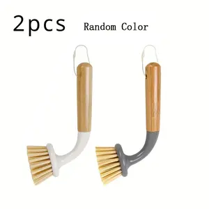 2pcs cleaning brush Kitchen Cleaning Pot Brush Long Curved Handle, cleaning tools Random Color