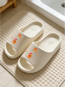 Christmas Gingerbread Man Print Thick Sole Sandals, Non-Slip Bathroom Slippers, Casual Eva Material, All-Season Comfort