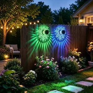 2-Pack Solar Peony Fence Lights, Outdoor Colorful Warm Light Decorative Lighting, Waterproof Detachable Garden Lamps, Energy-Saving Wall-Mounted Lanterns