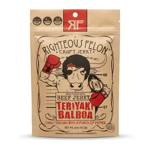 RIGHTEOUS FELON Savory Teriyaki Balboa Beef Jerky, 2oz High-Protein Snack - Room-Temp, Shelf-Stable Dried Snack