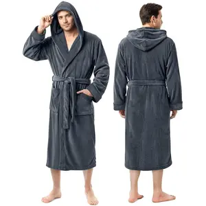 NY Threads Mens Robe with Hood, Soft Luxury Plush Coral Fleece Hooded Mens Bathrobe with Belt, Spa Bath Robe for Men Loungewear Nightwear