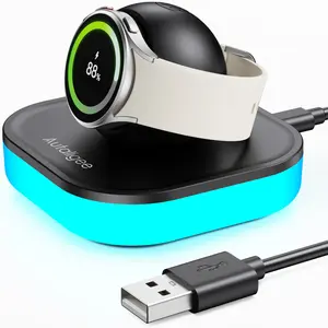 Magnetic Charger Stand for Samsung Galaxy Watch, Nightstand Mode Charging Dock with RGB Light & USB Cable, Compatible with Watch 8/8 Classic/Ultra (2025)/Ultra/7/6/6 Classic/5/5 Pro/4/4 Classic/3/Active/FE