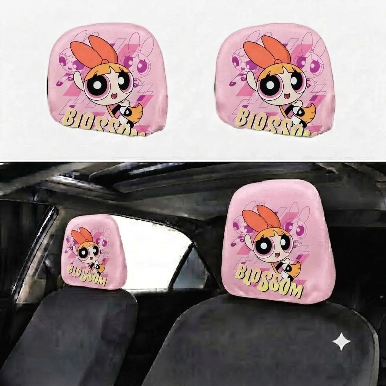 Cartoon Car Headrest Covers | Cute Polyester Seat Protectors (Pair) | Universal Fit Y2K Auto Interior Decor