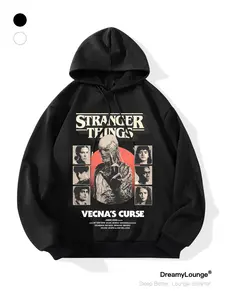 Stranger Things Villain & Hero Print Hoodie, Loose Fit Casual Sweatshirt, Breathable Sportswear, Daily Wear Home & Outdoors