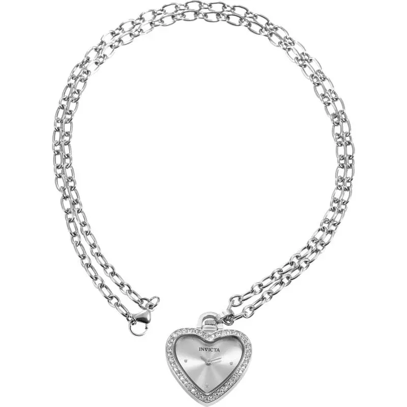 Invicta Women's 27mm Angel Quartz Crystal Halo Heart-Shaped Mini Watch Necklace