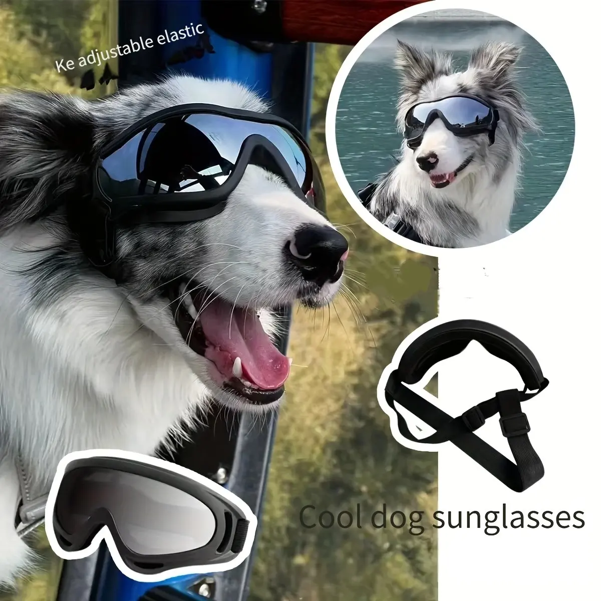 Adjustable Elastic Dog Sun Goggles Sunglasses for Medium to Large Dogs, Outdoor Travel UV Rays Eye Protection, Comfortable Pet Eyewear for Safe Adventures