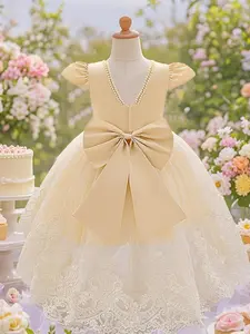 Toddler Girl's Floral Embroidery Bow Decor Sweater Dress, Elegant Sleeveless A Line Dress for Party Wedding Guest, Kids Clothes for All Seasons