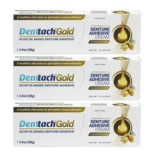 HOT 2026! Denttach Gold Denture Adhesive, Petroleum Free Olive Oil Based Premium Denture Adhesive Cream for Full and Partial Dentures, All Day Secure Hold Denture Glue, Zinc Free, 2.4 Ounce - BLACK FRIDAY SALE 51%