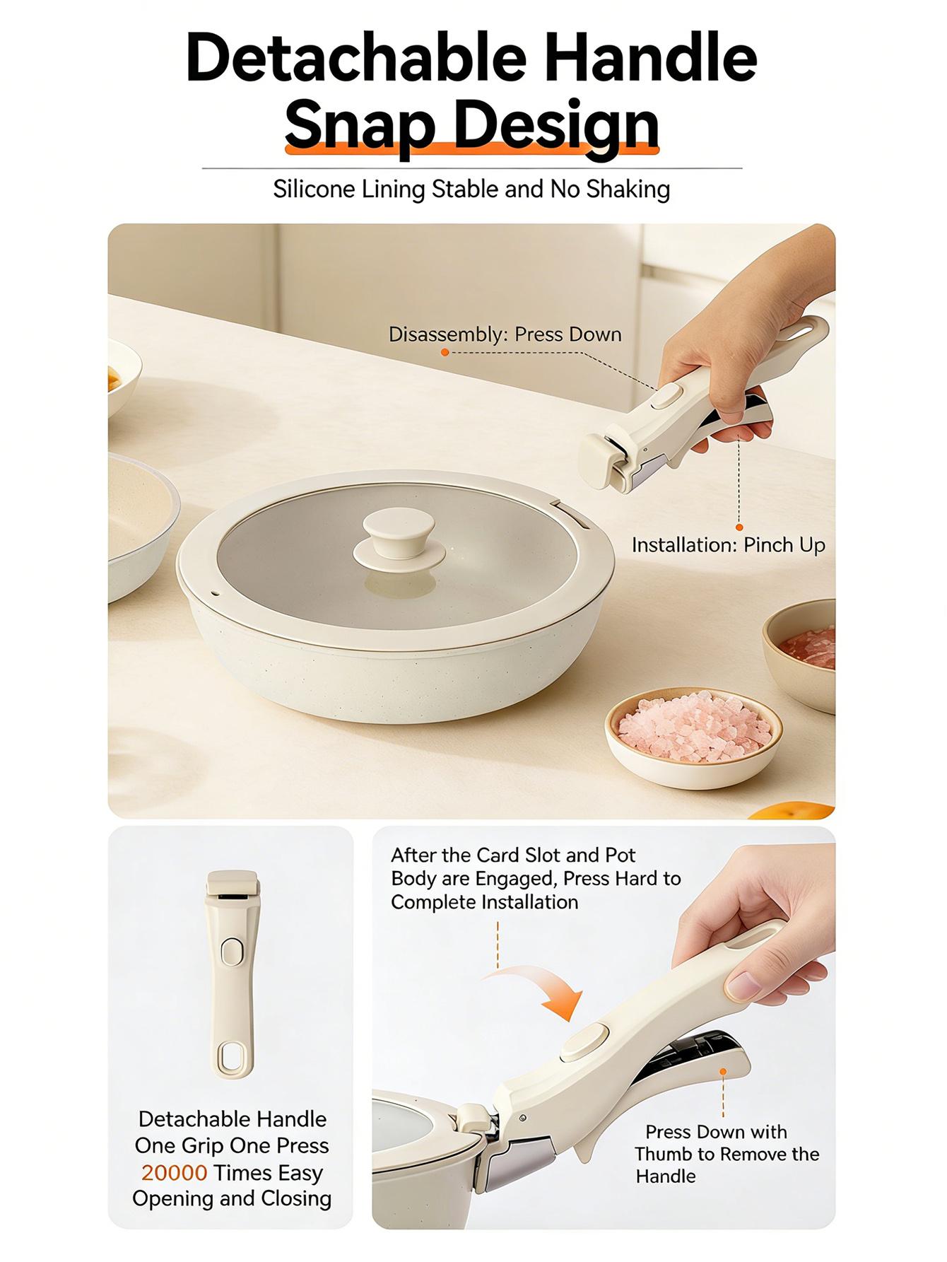 Mothers Day Gift 17Piece Cookware Frying Pan Set Nonstick Removable Handle Healthy Cookware Dishwasher Oven Safe Ideal for RV Home Kitchen Cooking