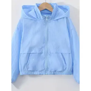 [Boys' Zip-Up Jacket] Lightweight Hooded Zip-Up Jacket Boys - Solid Color/Casual Fashion Thin Outerwear