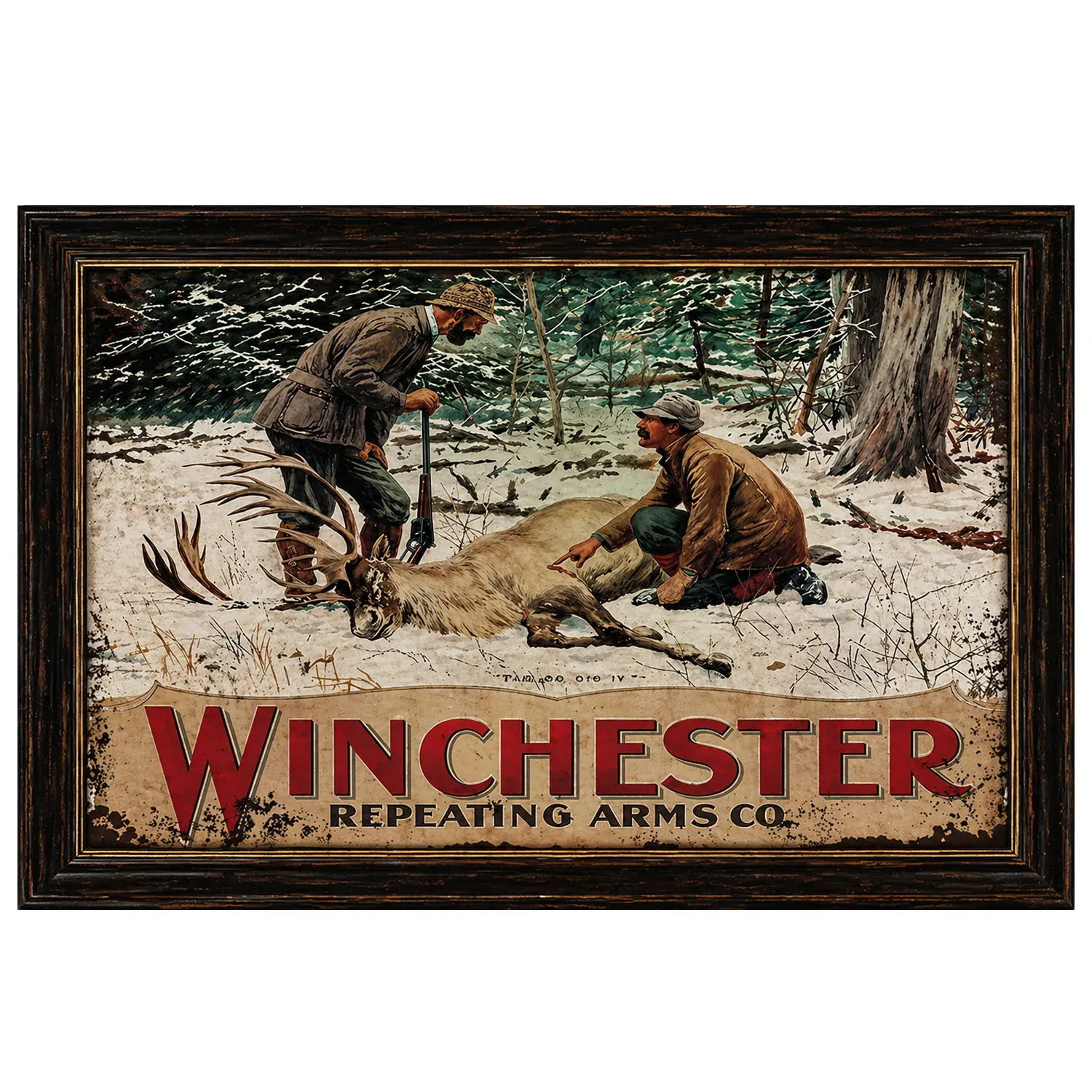 Vintage Winchester Hunting Poster, Framed Rustic Deer Hunt Wall Art Print, Repeating Arms Co Retro Cabin Decor, Lodge Man Cave Office Living Room Wall Hanging Gift