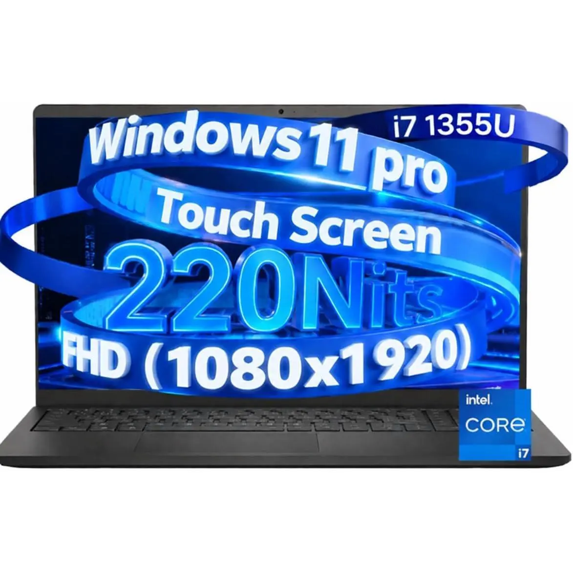 Dell DC15250 15.6 Touchscreen Business Laptop - 16GB DDR5 RAM, 512GB SSD, Intel 10-Core i7-1355U, 15.6" FHD Touch Display, Intel UHD Graphics, Wi-Fi 6, Win 11 Pro, Copilot AI, Numeric Keypad, Black