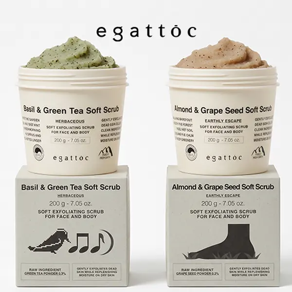 [Egattoc] Soft Foaming Body Scrub Duo (Basil & Green Tea/Almond & Grape Seed)