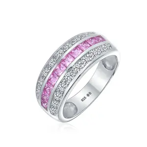 Art Deco Pink Blue CZ Cocktail Statement Ring Silver