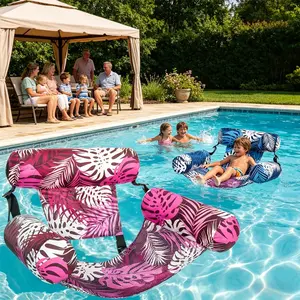 Thickened Inflatable Pool Float Set (Adults Only) – Powder and blue two-tone thickened inflatable lounge chair and pool floats, suitable for pool, lake, beach, and patio parties.