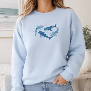 Cute Shark Sweatshirt, Ocean Animal Graphic Tee, Beach Vacation Outfit, Gift For Shark Lover, Made in USA, 100% Cotton.