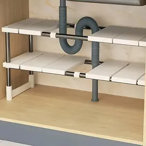 Kitchen Retractable Lower Sink Shelf, 1 Count Multifunctional Pot Rack Storage Shelf, Kitchen Cabinet Storage Rack, Kitchen Storage Organizer, Adjustable Standing Shelf