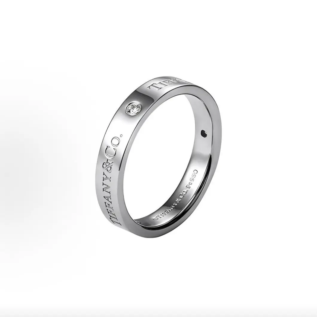Pre-owned Brand new Tiffany & Co. Engraved Logo Band Ring with Diamonds, Sterling Silver（Do not purchase directly. Contact us for details.）