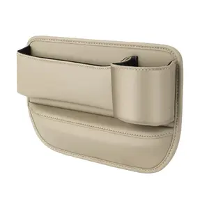 Car Seat Organizer Leather Crevice Filler Console Storage Pocket (Passenger White)