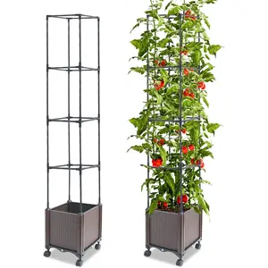 Raised Garden Bed Planter Box with Trellis, 62.2" Self-Watering Tomato Planters for Climbing  Vine  Outdoor Patio, Tomatoes Cage with Trellis Wheels for Outdoor, 1Pack