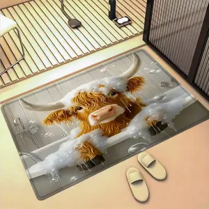 1pc Bath Highland Cow Bath Mat Bathroom Mats Cute Funny Design, Absorbent and Non-Slip for Bathroom & Home Decor, Modern Polyester Indoor Rug