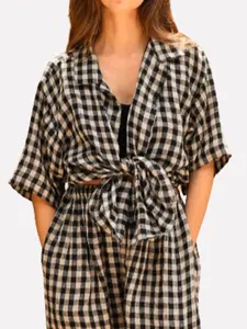 VANESSA LINEN GINGHAM SHIRT IN BLACK