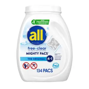 All free and clear stainlifters mighty pacs laundry detergent 134ct