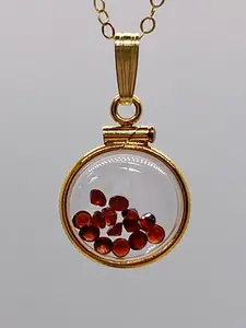 Handmade 12.5 mm 14k gold filled Gemstone  Shaker Locket, 0.75 cttw. Red Garnet, Birthstone January
