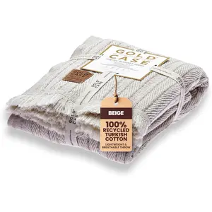 GOLD CASE Throw Blanket for Couch - 100% Recycled Turkish Cotton & Throws - Vintage Soft Throw for Living Room - Boho Decorative Woven Couch Blanket - 60x80 - Beige