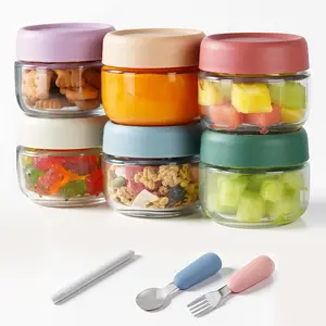 6 Pack 4oz Glass Baby Food Storage Containers with Lids, Leakproof BPA Free Freezer Microwave Safe Jars, Spoon Fork Set Mother Birthday Gift