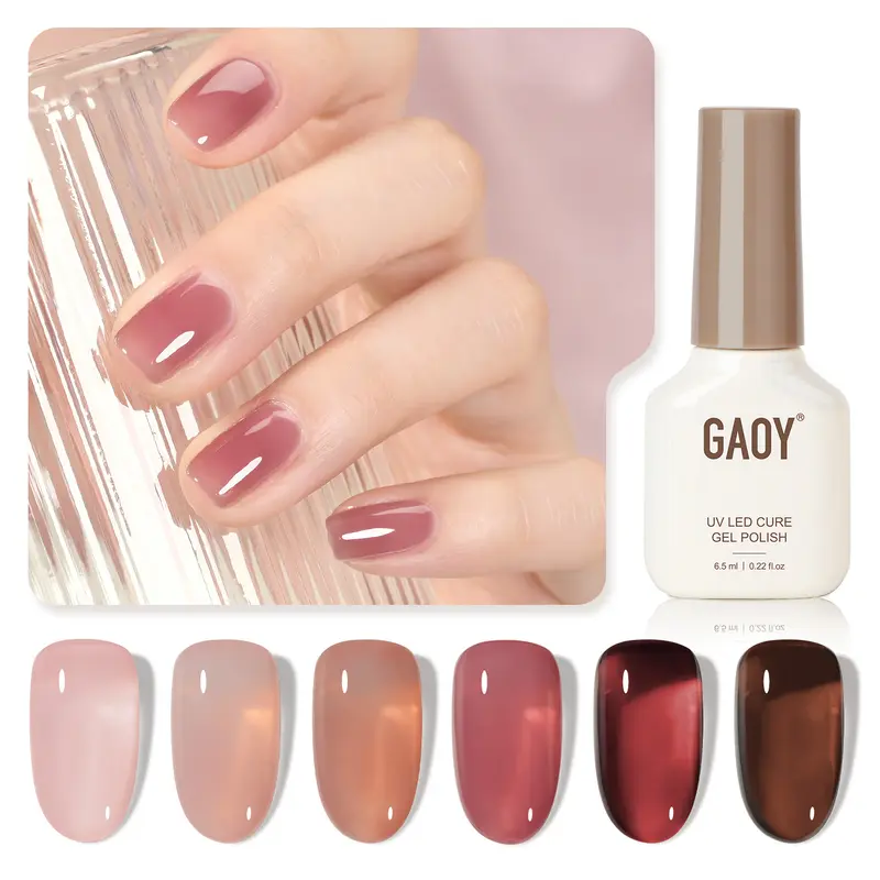 GAOY Rose Garden Jelly UV Gel Nail Polish of 6 Transparent Nude Red Pink Brown Colors Sheer Gel Polish Kit for Christmas Gift Idea Salon Gel Manicure and Nail Art DIY at Home
