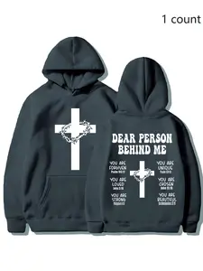Christian Fitted Hoodie with Bible Verse, Inspirational Sports Sweatshirt, Faith Cross Graphic Printed Pullover Hoodie, Casual Fall & Winter Wear