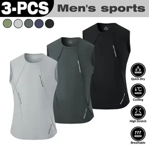 3PCS, Men's Sports Vest 3-Pack Breathable Comfortable Quick-Dry Cooling High Stretch Multi-color Optional Seamless Men's Compression Tank Tops Menswear Tops Operator Bestie Beige Plain