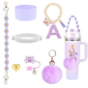 Cup Accessories for Stanley(no cup) 10mm Bow Straw Topper, Siliocne Boot, Water Bottle Handle Strap, Letter Charms for Stanley Cup Straw Cover Cap 40oz 30oz Tumbler