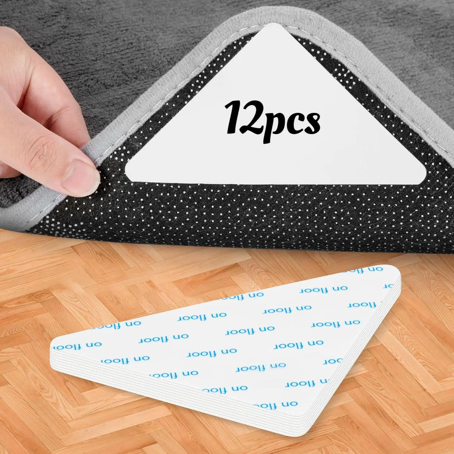 Double Sided Carpet Anti Slip Sticker, Triangular 6/12pcs Reusable Double Sided Adhesive Carpet Tape, Multifunctional Carpet Fixing Tape for Home & Office