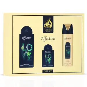 Lattafa Pride Affection 3-Piece Eau de Parfum Gift Set | Nutty Indulgence, Floral Creaminess, Vanilla-Kissed Embrace (Gift Set)