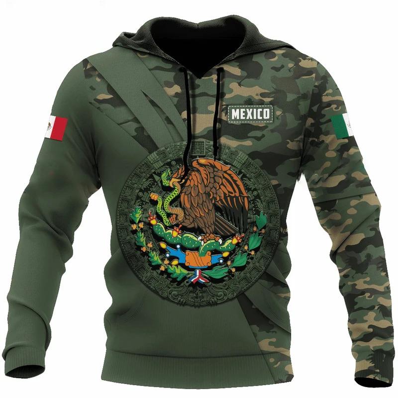 Mexican Hoodies Men'S Hoodie 3D Print Mexico Flag Tops Autumn Long Sleeved Streetwear Designer Hooded Hoodie For Men Clothing