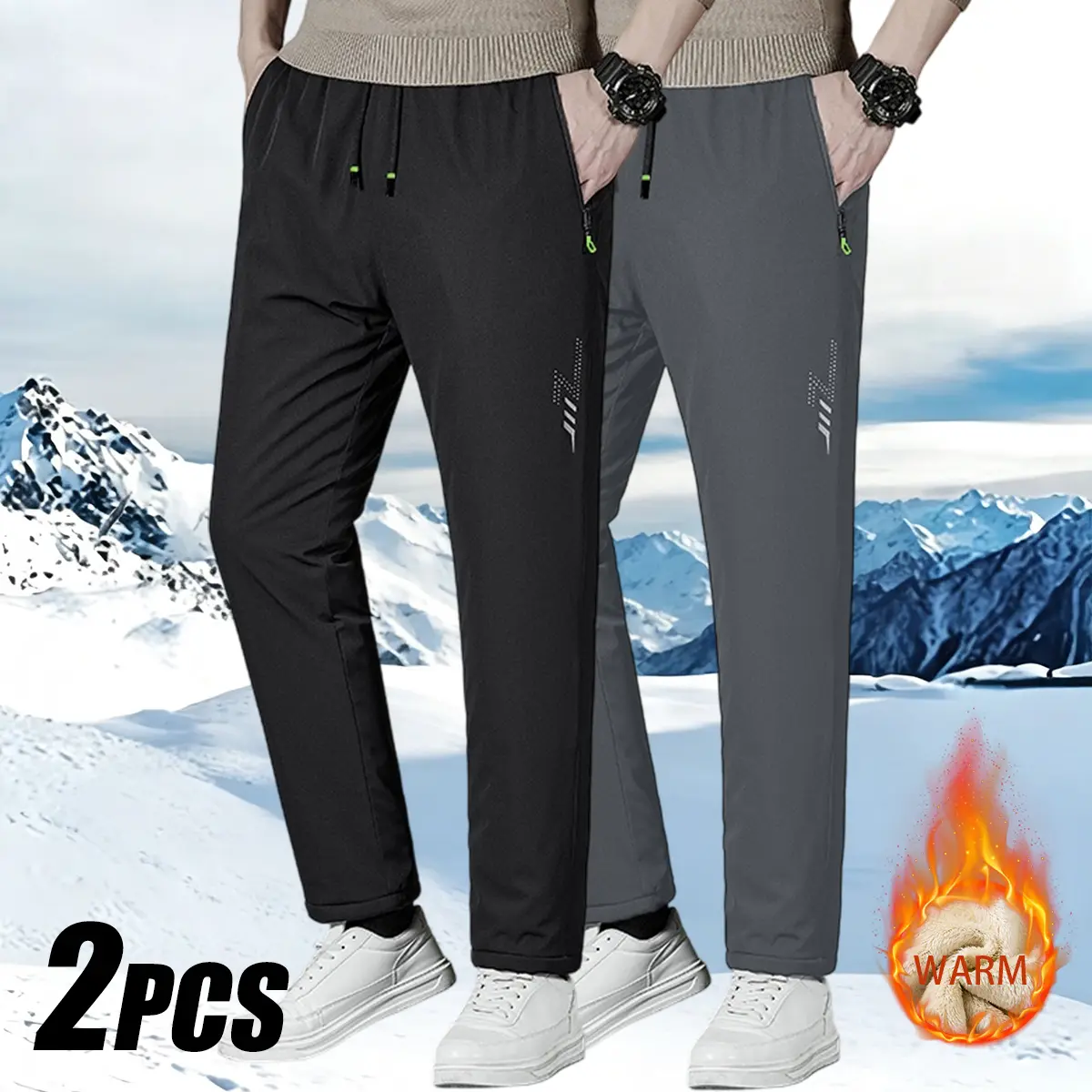 JOGWAVE Men's 2-Pack American Street-Style Fleece Straight-Leg Pants - Sporty Casual Sweatpants with Elastic Waist, Polyester, Breathable, All-Season, Elastic Drawstring, Loose, Suitable for Outdoor Fitness & Spring-Autumn Wear