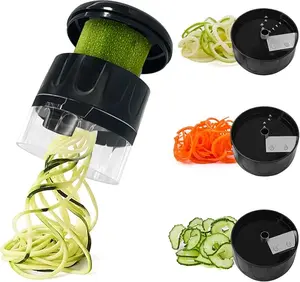 Vegetable Spiralizer 3 in 1 Spiralizer for Veggie Noodles Adjustable Zucchini Noodle Maker Vegetable Chopper for Cucumber, Zucchini, Carrot- Black Kitchen Utensils