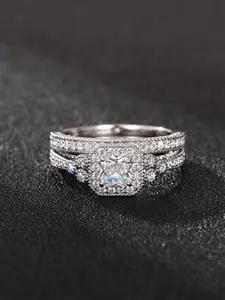 2PC/Set Gorgeous Cubic Zirconia Double Layered Stacking Rings Stackable Engagement Ring For Women For Valentine's Day Gift Wedding Anniversary Party Jewelry