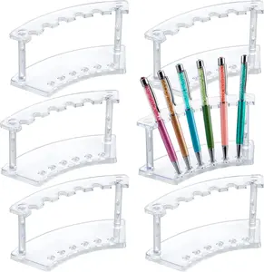 6 count Pen Display Stand, 6 Slots Plastic Pen Holder, Clear Pen Display Rack for Craft Shows
