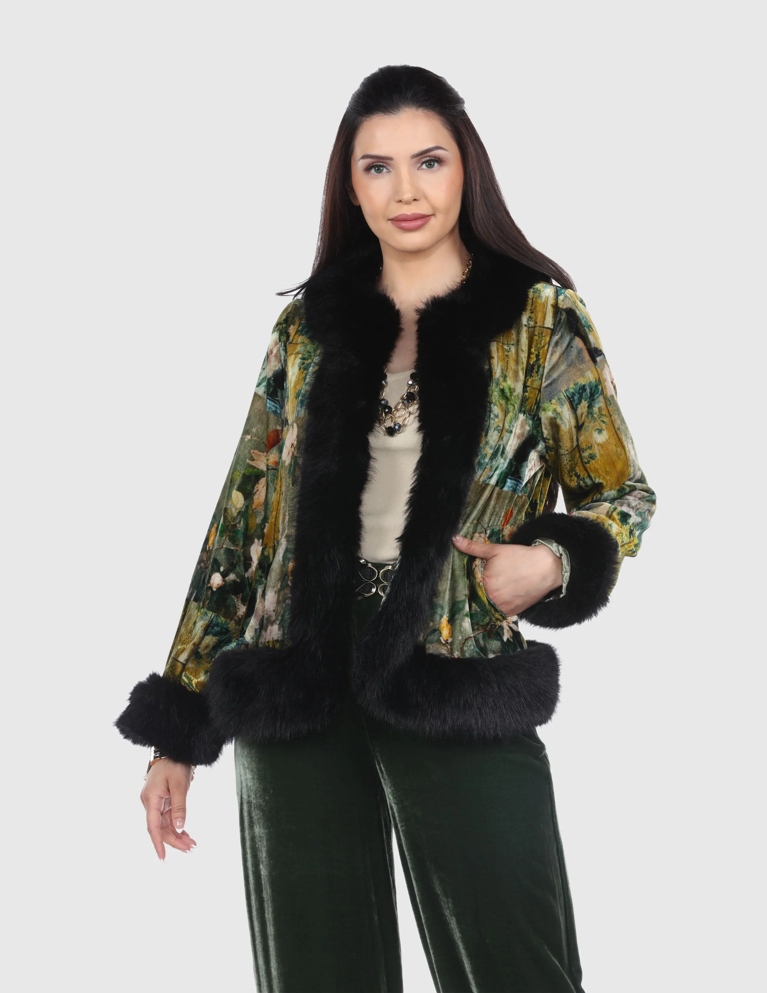 Velvet Oil Flower Short Coat