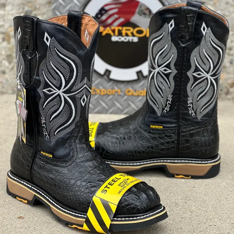 830 Nuca Black Steel Toe Patron Work Boot - Goodyearwelt Construction, Comfortable Insert, Alligator Print Design - Boy, Footwear Closed
