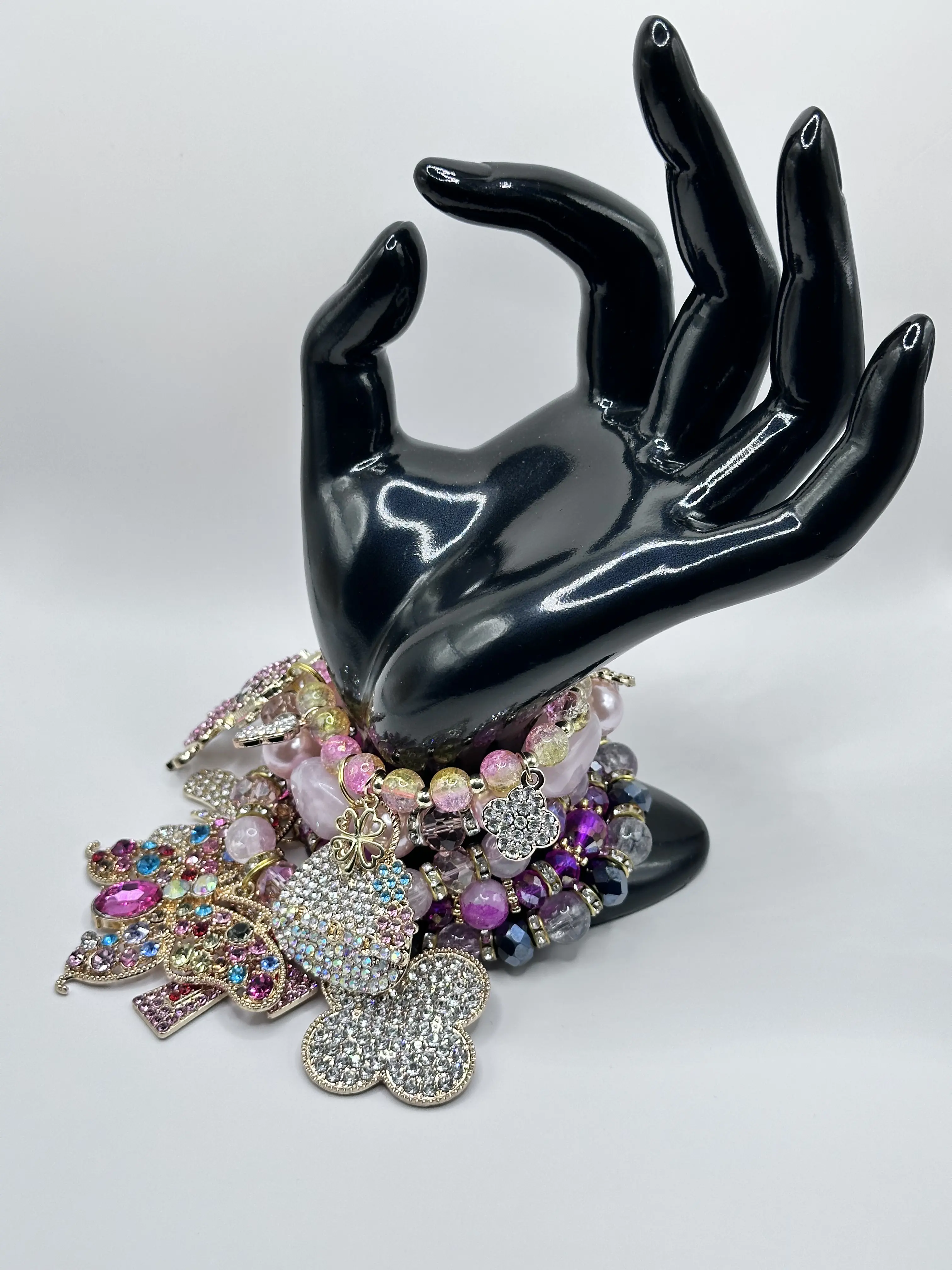 5PCS Rhinestone Charmed Beaded Stretch Bracelets with Colorful Rhinestones and Beads for Stylish Accessory Set of 5 Sparkling Beaded Designs Comfortable Fit Versatile for Parties Events or Everyday Wear