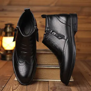 TikTok Men's boots, fashionable embossed pattern men's boots, versatile fashion boots Formal Footwear Soft shoes