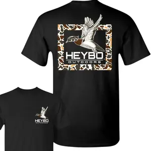 Heybo Outdoors Camo Duck T-Shirt - Bold Duck Graphic With Camouflage Frame , Perfect For Outdoor Enthusiasts , Casual Daily Wear , Relaxed Fit , Unisex Style , Ideal For Hunting And Adventure Crew Neck Menswear Classic