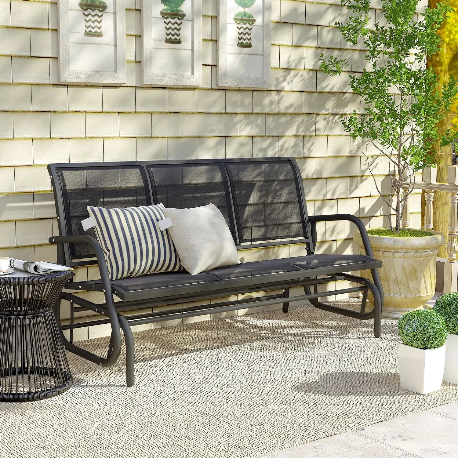 Greywick 3-Person Patio Glider Bench, 57.75" Wide Outdoor Swing with Breathable Mesh Seat, 660 lbs Capacity, Powder-Coated Steel Frame for Porch, Backyard, Poolside